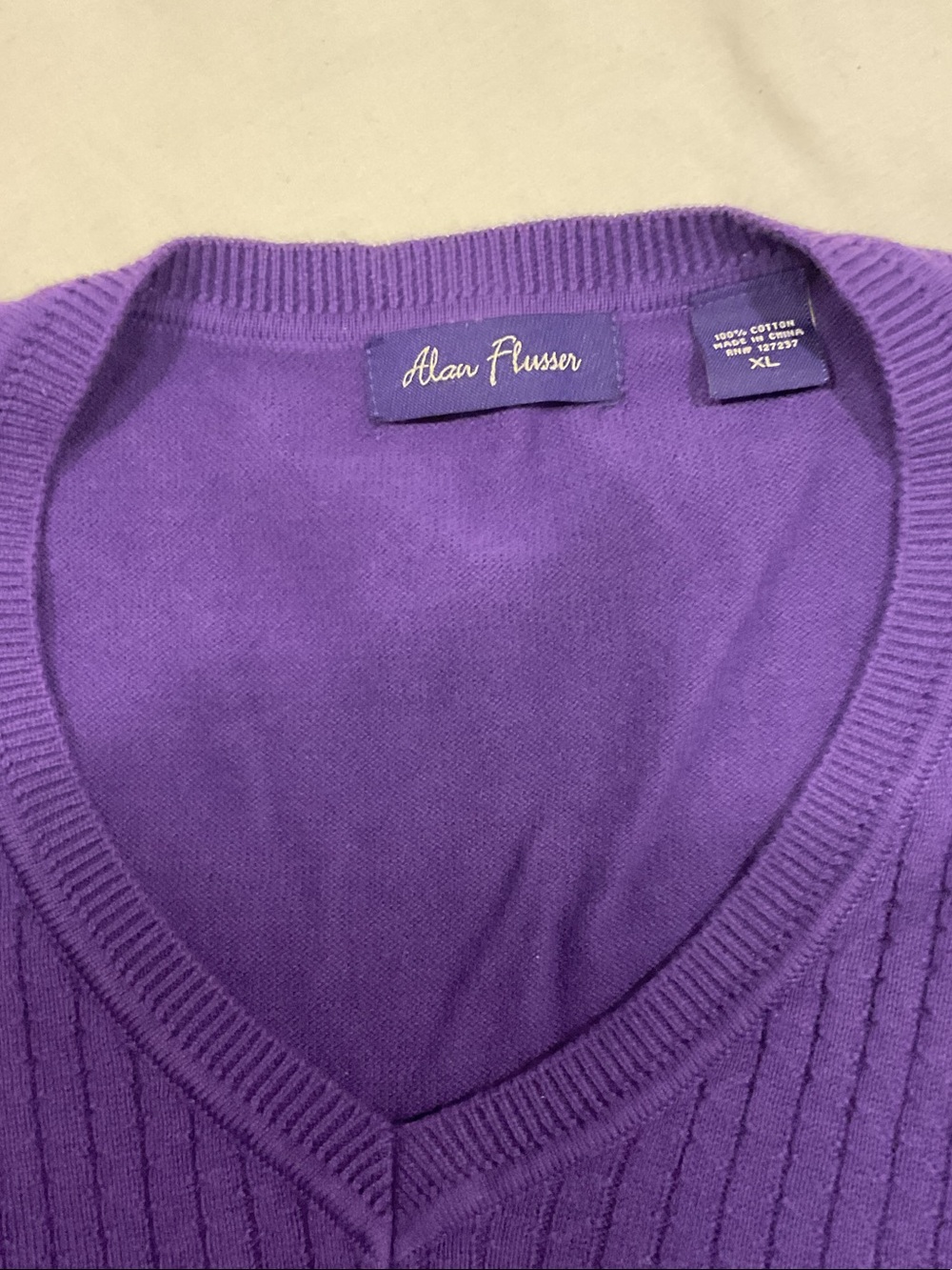 Alan Flusser Violet Ribbed V‑Neck Sweater Vest